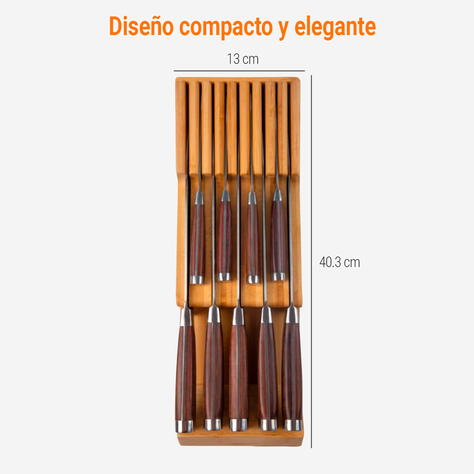 Soporte de cuchillos organizador cajones de cocina de bambú-1