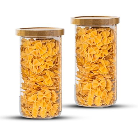 Pack 2 Contenedor Tarro Hermético Vidrio Tapa Bambú 1400ml-0