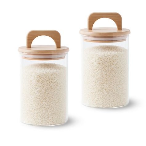 Pack 2 Contenedores Herméticos Vidrio Tapa Asa Bambú 1000ml-0