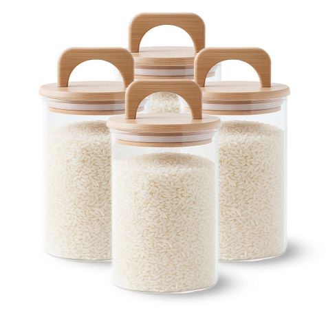 Pack 4 Contenedores Herméticos Vidrio Tapa Asa Bambú 1000ml-0