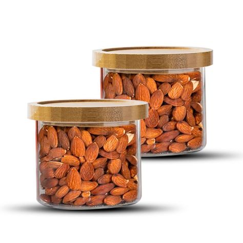 Pack 2 Frasco Contenedor Tarro Hermético Vidrio Bambú 500ml-0
