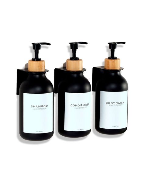 Venhoouse Pack 3 Dispensador De Jabón 500 Ml Plástico Bambú Negros-0