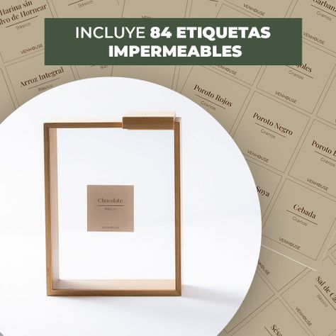 4 Contenedor Hermético Despensa Vidrio Bambú 2200ml Etiqueta Beige-1