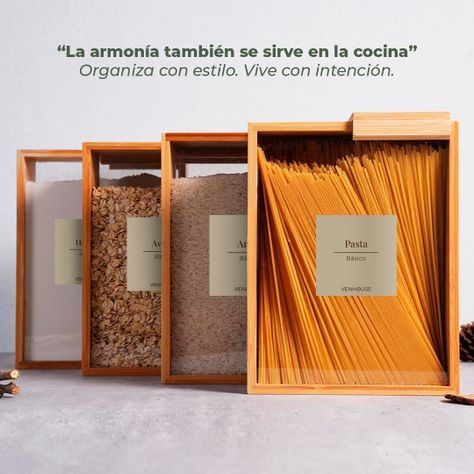 4 Contenedor Hermético Despensa Vidrio Bambú 2200ml Etiqueta Beige-5