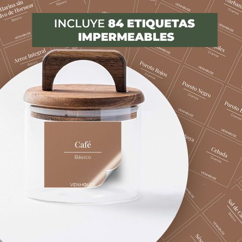 Set 4 Contenedores Herméticos Vidrio Cocina Acacia Con Asa Etiqueta Marrón-1