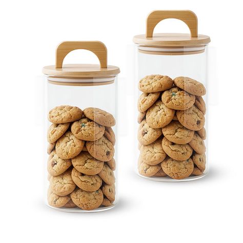 Pack 2 Contenedores Herméticos Vidrio Tapa Asa Bambú 1400ml-0