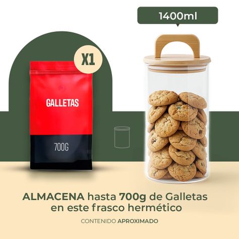 Pack 2 Contenedores Herméticos Vidrio Tapa Asa Bambú 1400ml-2