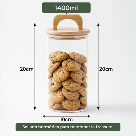Pack 2 Contenedores Herméticos Vidrio Tapa Asa Bambú 1400ml-3