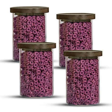 Pack 4 Contenedor Tarro Hermético Vidrio Tapa Acacia 1000ml-0