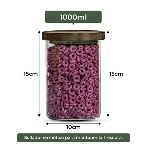 Pack 4 Contenedor Tarro Hermético Vidrio Tapa Acacia 1000ml-2