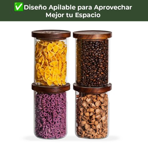 Pack 4 Contenedor Tarro Hermético Vidrio Tapa Acacia 1000ml-5