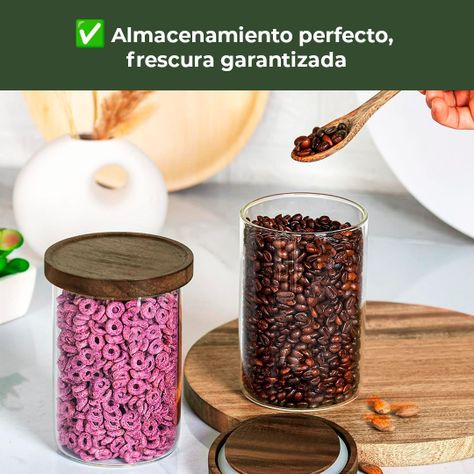 Pack 4 Contenedor Tarro Hermético Vidrio Tapa Acacia 1000ml-6