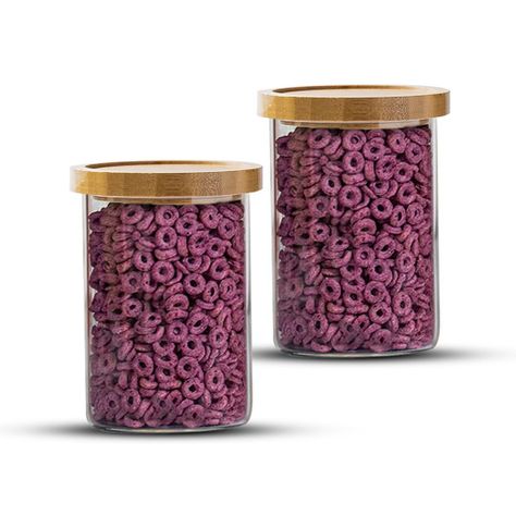 Pack 2 Frasco Contenedor Tarro Hermético Vidrio Bambú 1000ml-0