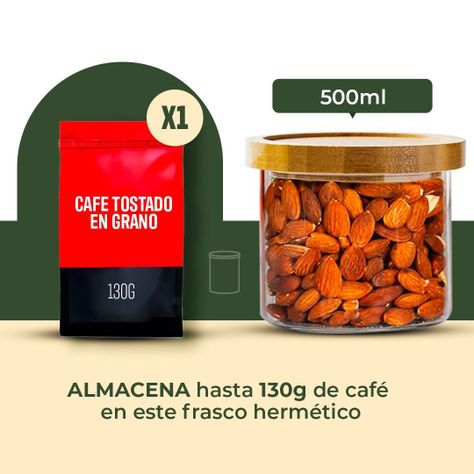 Pack 4 Frasco Contenedor Tarro Hermético Vidrio Bambú 500ml-1
