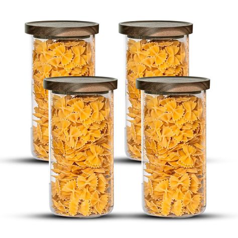 Pack 4 Contenedor Tarro Hermético Vidrio Tapa Acacia 1400ml-0