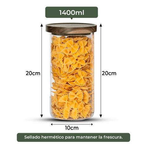 Pack 4 Contenedor Tarro Hermético Vidrio Tapa Acacia 1400ml-2