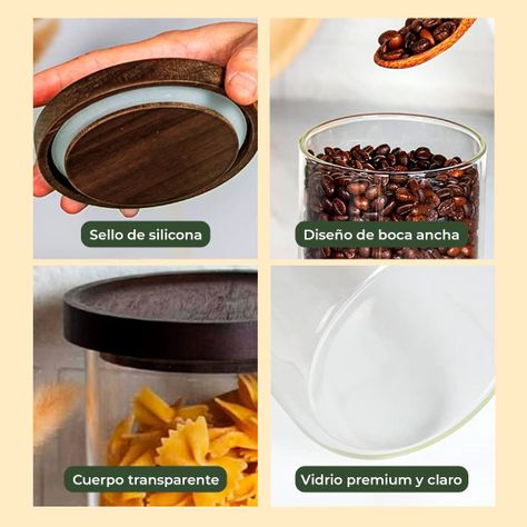 Pack 4 Contenedor Tarro Hermético Vidrio Tapa Acacia 1400ml-6