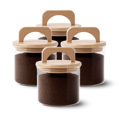 Pack 4 Contenedores Herméticos Vidrio Tapa Asa Bambú 650ml-0
