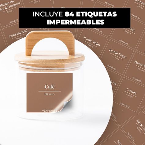 Set 5 Contenedores Herméticos Vidrio Cocina Bambú Con Asa Etiqueta Marrón-1