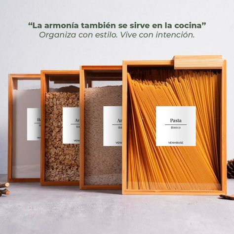 4 Contenedor Hermético Despensa Vidrio Bambú 2200ml Etiqueta Blanca-4