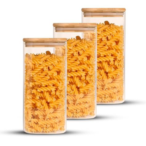 Pack 3 Contenedores Tarro Hermético Vidrio Tapa Bambú 1500ml-0