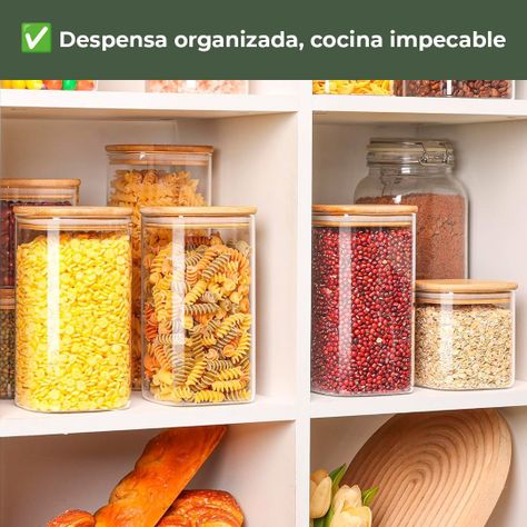 Pack 3 Contenedores Tarro Hermético Vidrio Tapa Bambú 1500ml-6