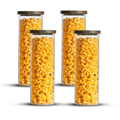 Pack 4 Contenedor Tarro Hermético Vidrio Tapa Acacia 2200ml-0