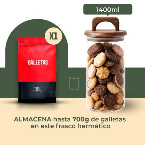 Pack 2 Contenedores Herméticos Vidrio Tapa Asa Acacia 1400ml-2
