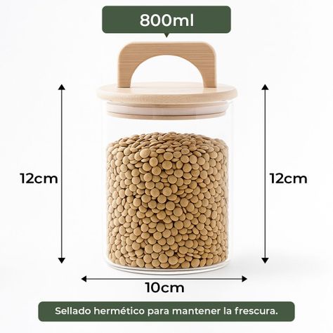 Frasco Contenedor Hermético Vidrio Tapa Asa Bambú 800ml-3