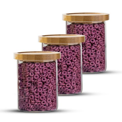 Pack 3 Frasco Contenedor Tarro Hermético Vidrio Bambú 800ml-0