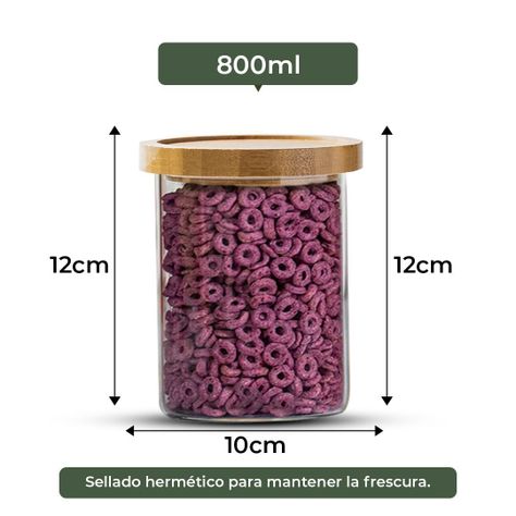 Pack 3 Frasco Contenedor Tarro Hermético Vidrio Bambú 800ml-2