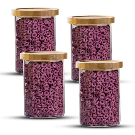 Pack 4 Frasco Contenedor Tarro Hermético Vidrio Bambú 1000ml-0