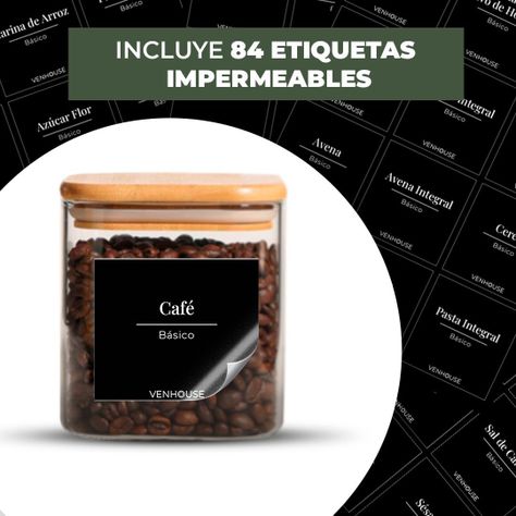 Set 4 Contenedores Herméticos Negros Vidrio Cocina Despensa Bambú-1