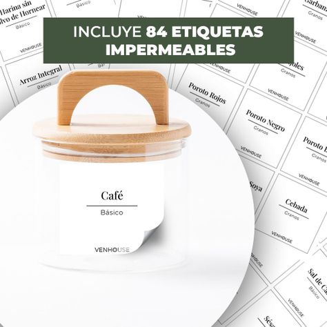 Set 3 Contenedores Herméticos Vidrio Cocina Bambú Con Asa Etiqueta Blanca-1
