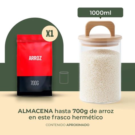 Frasco Contenedor Hermético Vidrio Tapa Asa Bambú 1000ml-2