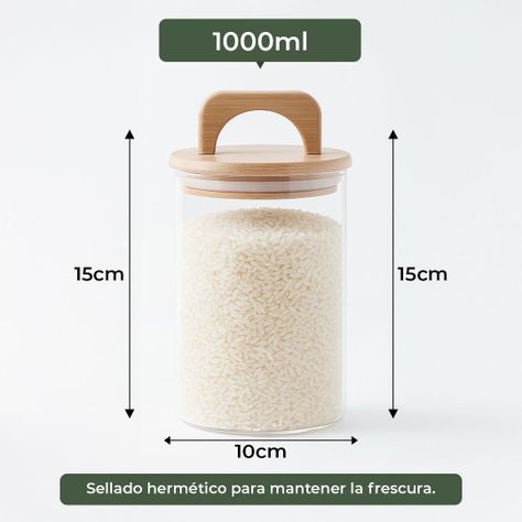 Frasco Contenedor Hermético Vidrio Tapa Asa Bambú 1000ml-3