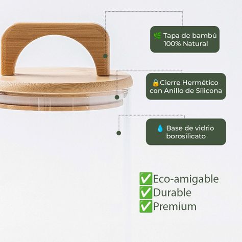 Frasco Contenedor Hermético Vidrio Tapa Asa Bambú 1000ml-4