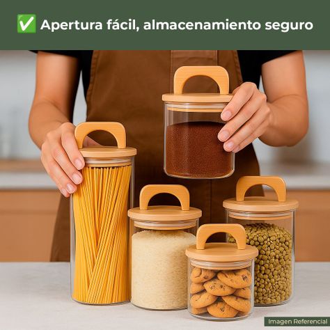Frasco Contenedor Hermético Vidrio Tapa Asa Bambú 1000ml-5
