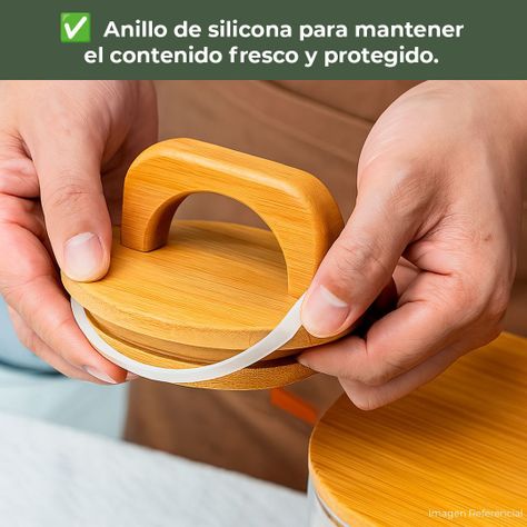 Frasco Contenedor Hermético Vidrio Tapa Asa Bambú 1000ml-6