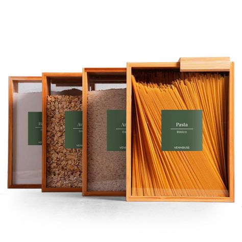 4 Contenedor Hermético Despensa Vidrio Bambú 2200ml Etiqueta Verde-0
