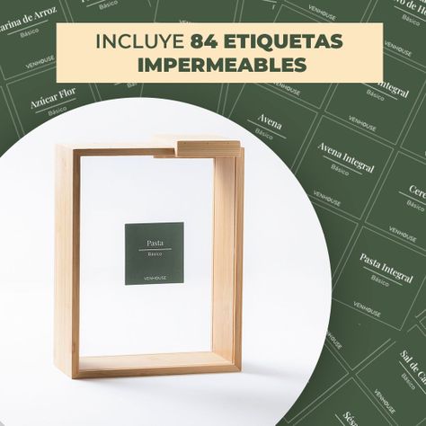 4 Contenedor Hermético Despensa Vidrio Bambú 2200ml Etiqueta Verde-1
