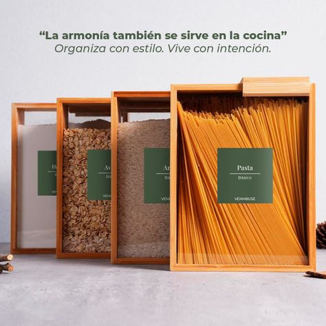 4 Contenedor Hermético Despensa Vidrio Bambú 2200ml Etiqueta Verde-5
