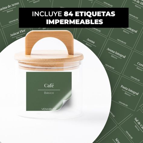 Set 4 Contenedores Herméticos Vidrio Cocina Bambú Con Asa Etiqueta Verde-2