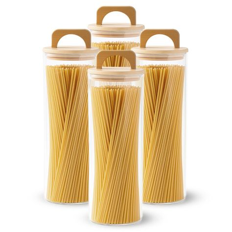 Pack 4 Contenedores Herméticos Vidrio Tapa Asa Bambú 2200ml-0