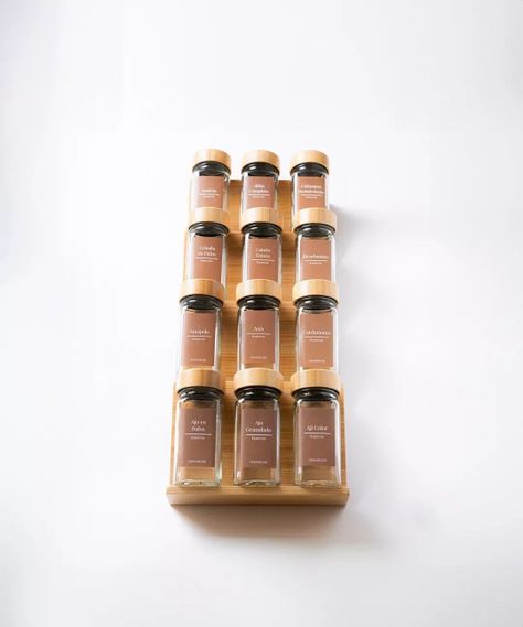 12 Especieros Condimenteros Rack Cajón Bambú Cocina Etiqueta Marron-1