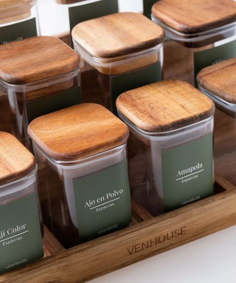 12 Especieros Herméticos De Vidrio Acacia Rack Cocina Etiqueta Verde-5