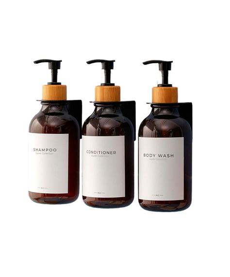 Venhoouse Pack 3 Dispensador De Jabón 500 Ml Plástico Bambú Ambar-0