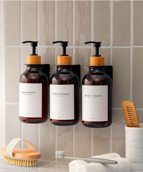 Venhoouse Pack 3 Dispensador De Jabón 500 Ml Plástico Bambú Ambar-1