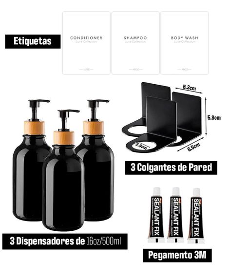 Venhoouse Pack 3 Dispensador De Jabón 500 Ml Plástico Bambú Ambar-5
