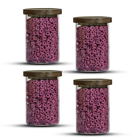 Pack 4 Frasco Contenedor Tarro Hermético Vidrio Acacia 800ml-0